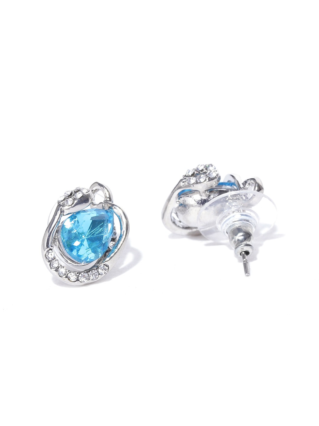 YouBella Silver-Toned  Blue Stone-Studded Jewellery Set